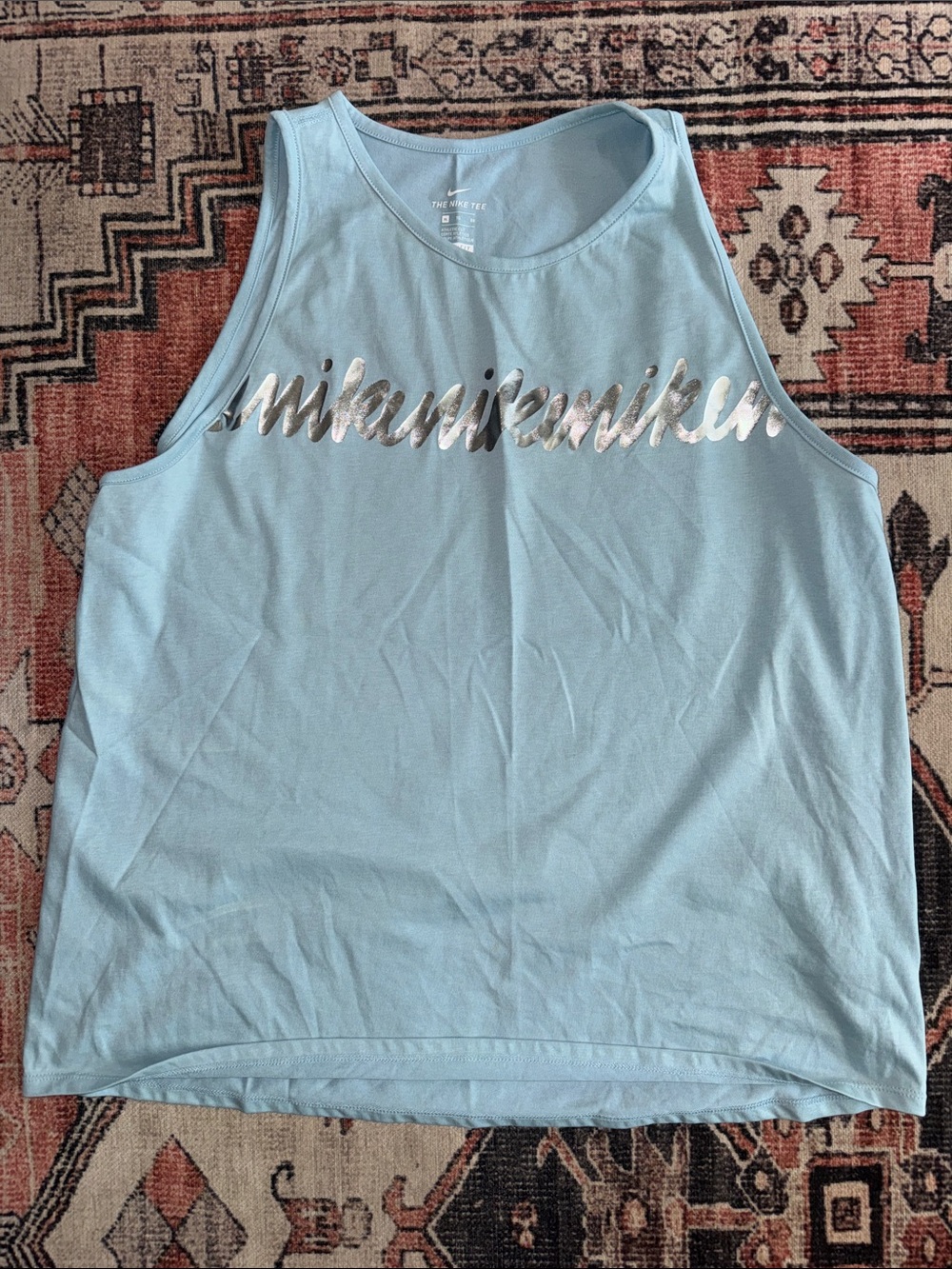 Women’s Light Blue Tank Top with Nike metallic  Script